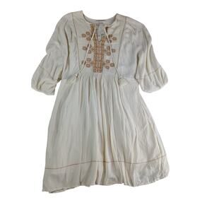 Knox Rose Dress Women Small White Boho ALine Embroidered Short Sleeve Flowy NWT